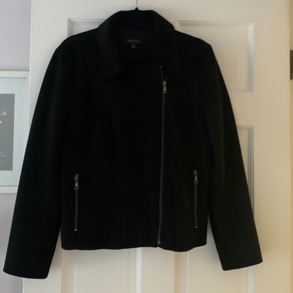 Ann Taylor Black Luxe Ultra Suede Moto Jacket size Large